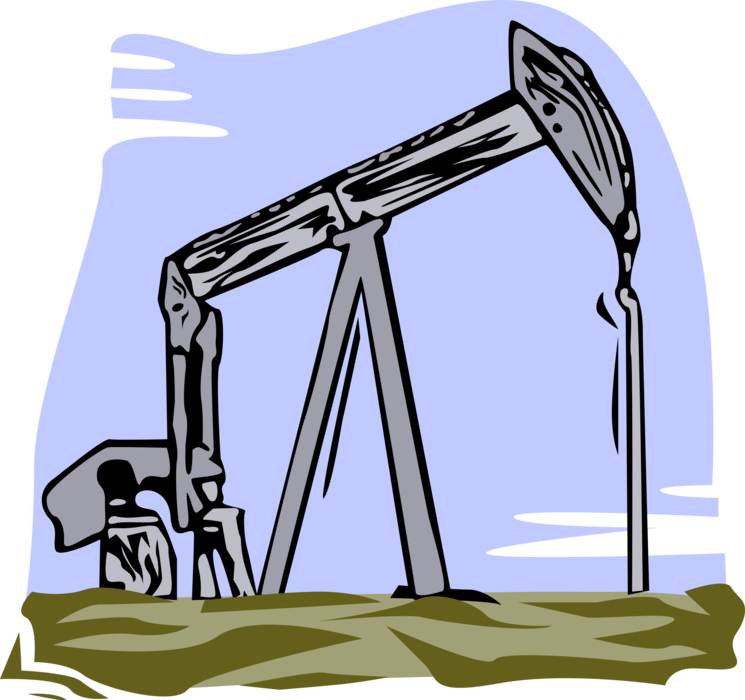 Vector Illustration of Petroleum Industry Oil Well Pumpjack Reciprocating Piston Pumps Pumping Fossil Fuel