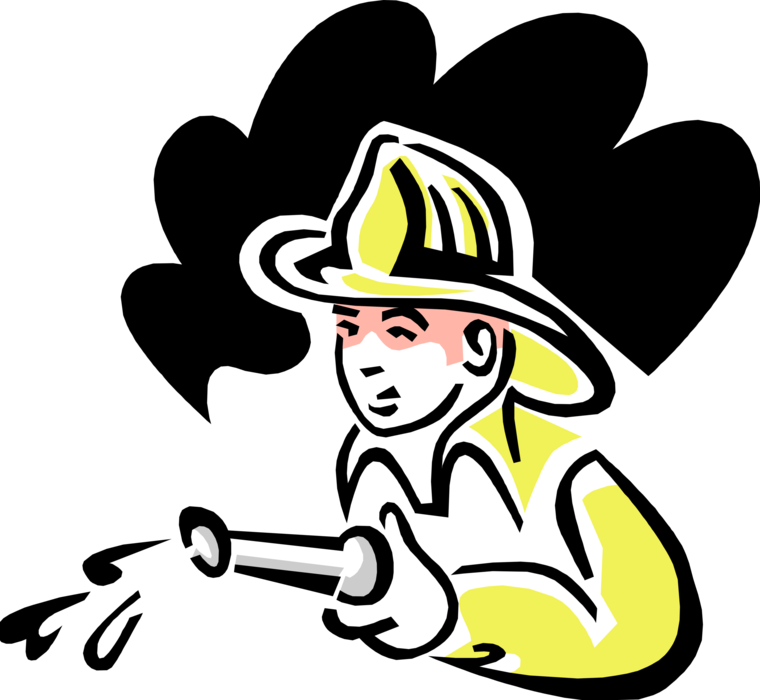 Vector Illustration of 1950's Vintage Style Child Fireman with Water Hose