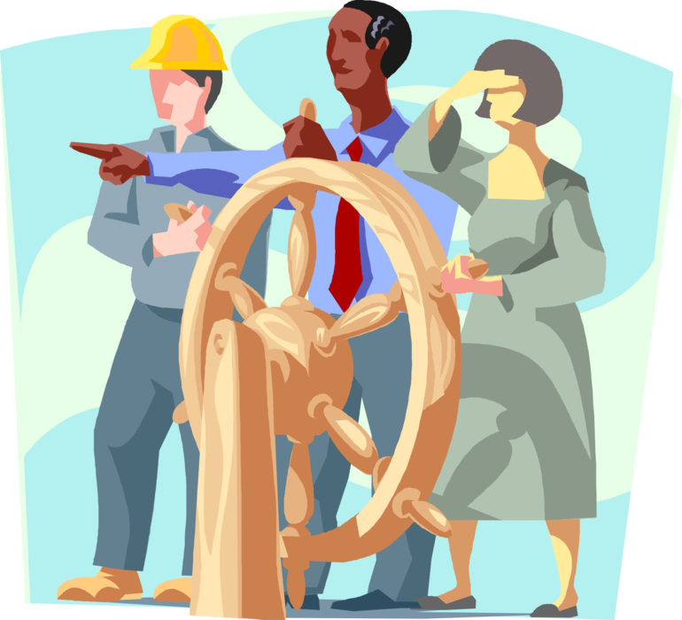 Vector Illustration of Office Workers Navigate Through Teamwork