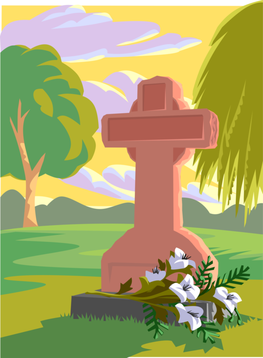 Vector Illustration of Memorial Headstone Gravestone Marker in Cemetery