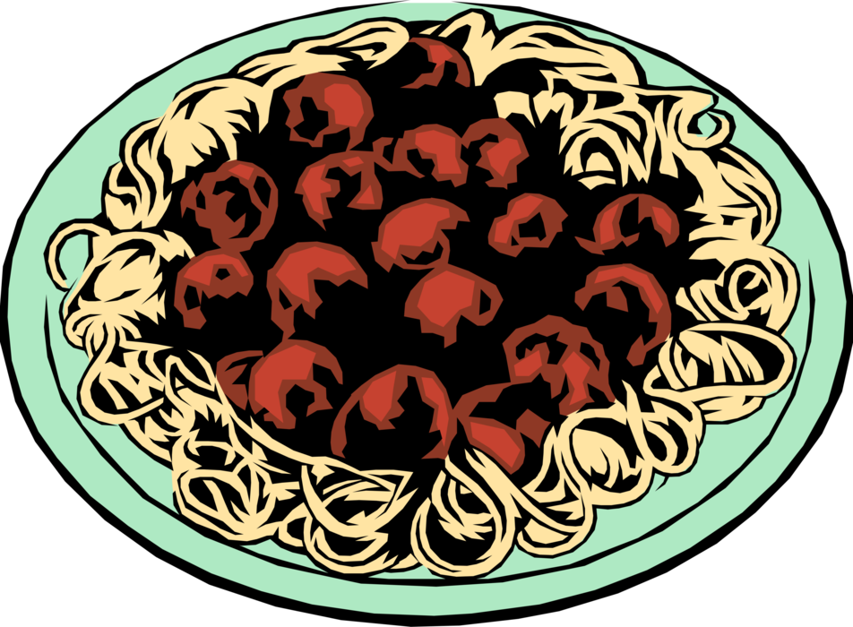 Vector Illustration of Italian Cuisine Spaghetti Pasta and Meatballs Dinner Meal