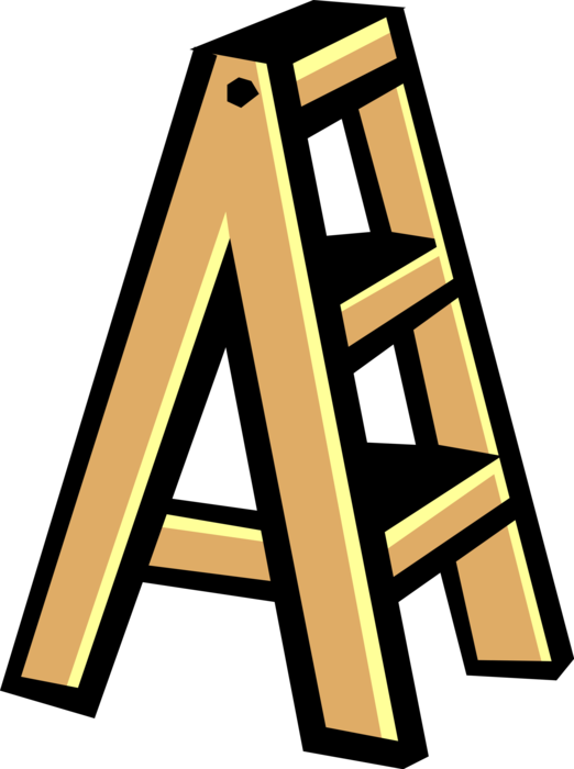 Vector Illustration of Portable Rigid Step Ladder or Stepladder with Stringer or Rail Steps