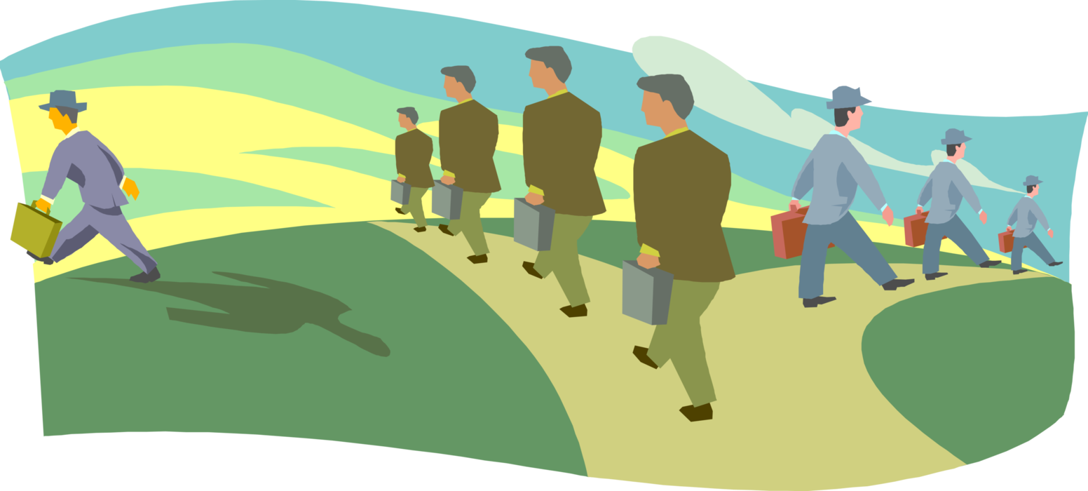 Vector Illustration of Office Workers Seek Path Determining Direction