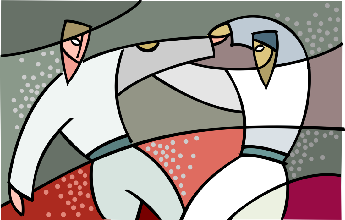 Vector Illustration of Self-Defense Martial Artists Sparring in Judo Match