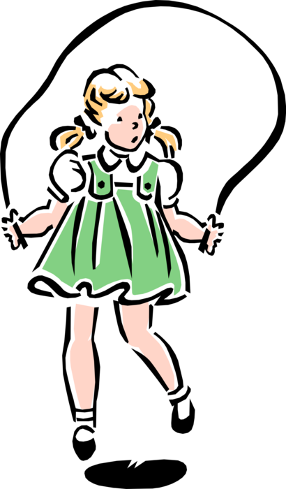 Vector Illustration of 1950's Vintage Style Girl Skipping Rope During Recess at School