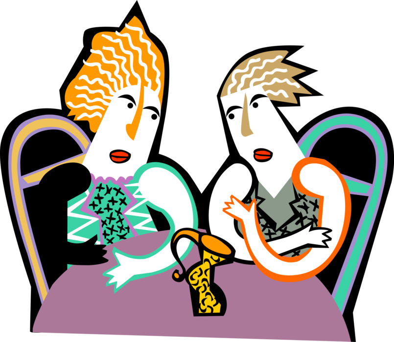 Vector Illustration of Women Enjoy Conversation at Table in Restaurant