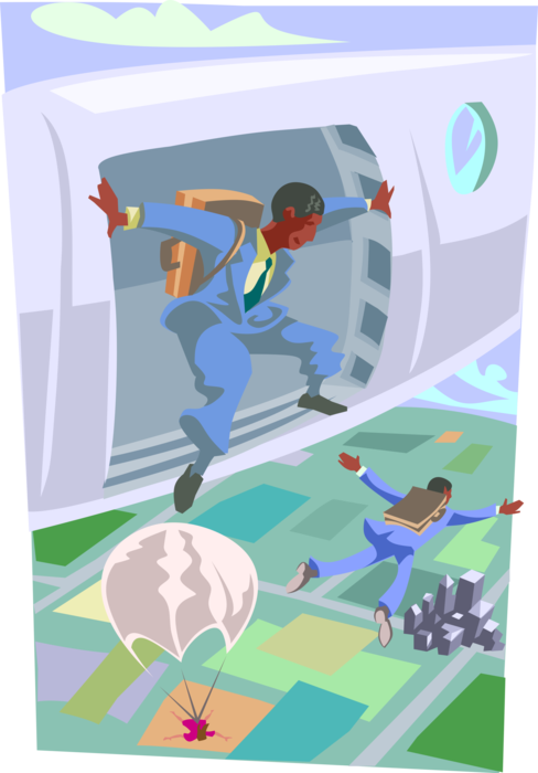 Vector Illustration of Business Sky Jumpers, Parachuting