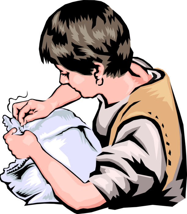 Vector Illustration of Seamstress Sewing with Needle and Thread