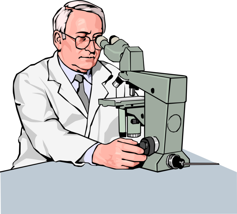 Vector Illustration of Medical Research Scientist Looks Through Microscope