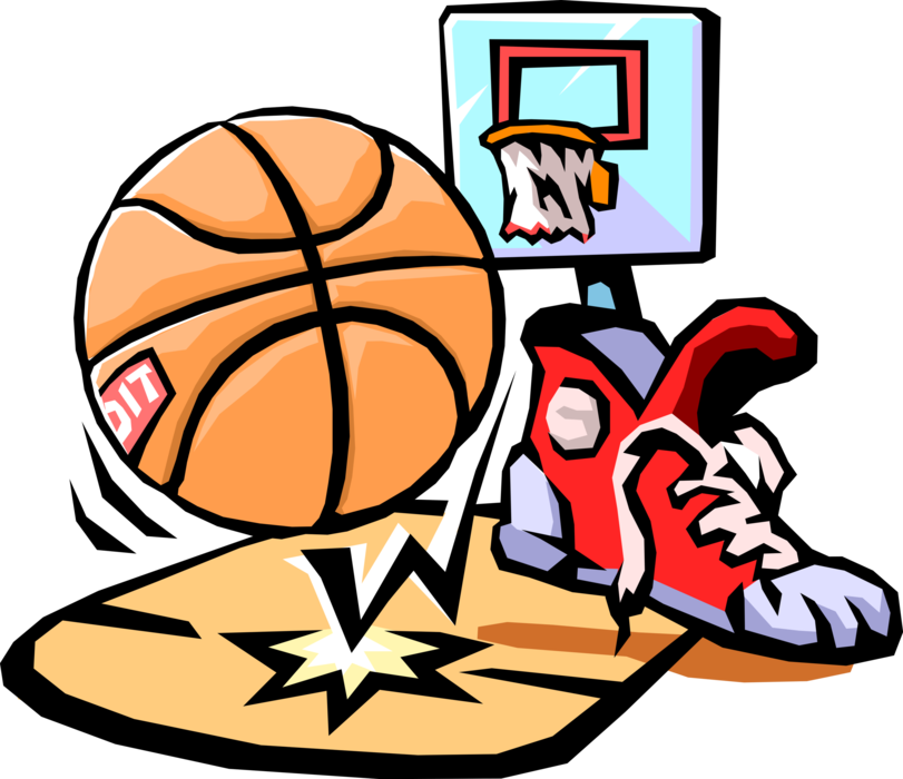 Vector Illustration of Sport of Basketball Ball with Hoop Net and Shoe