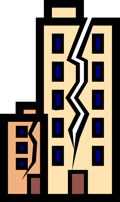Vector Illustration of Earthquake Seismic Activity Damages Buildings Symbol
