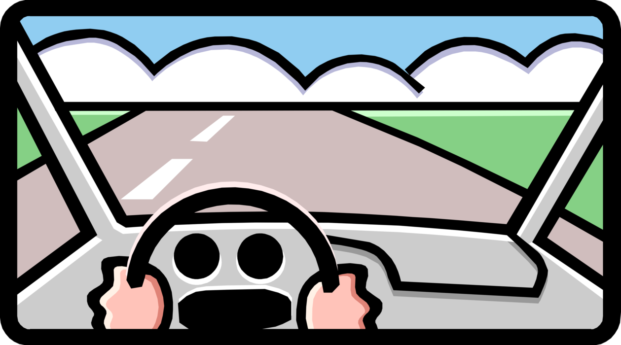 Vector Illustration of Motorist Driving Automobile Car Motor Vehicle on Highway or Road