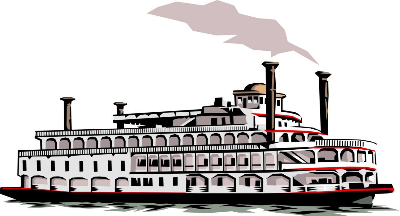 Vector Illustration of Mississippi Paddleboat or Paddle Steamship or Riverboat Powered Steam Engine