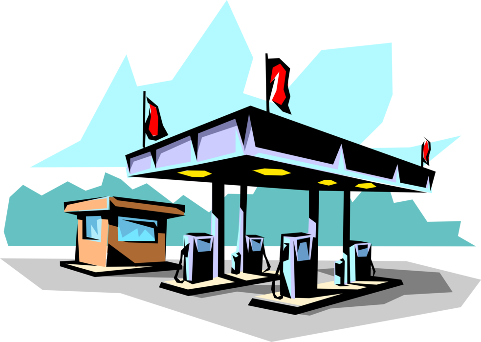 Vector Illustration of Fossil Fuel Petroleum Gas Service Station with Gasoline Pump