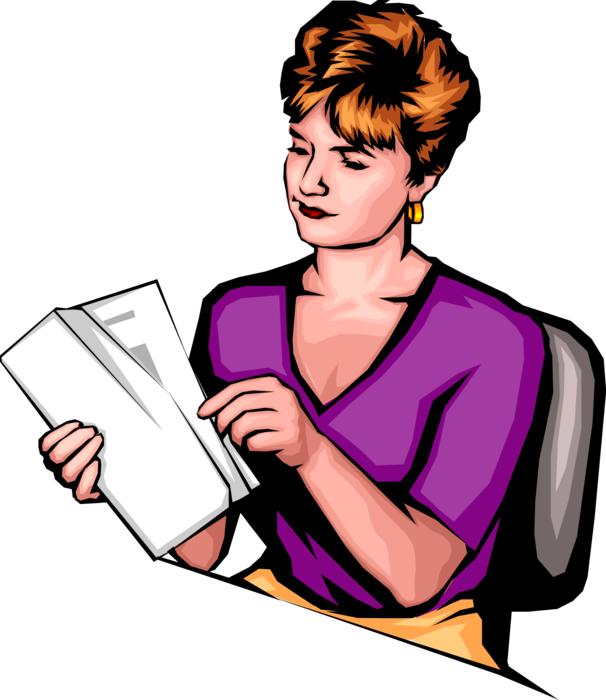 Vector Illustration of Businesswoman Opens Mail Letter Envelope