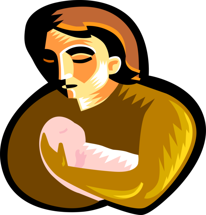 Vector Illustration of Nurturing Parent Mother with Newborn Infant Child