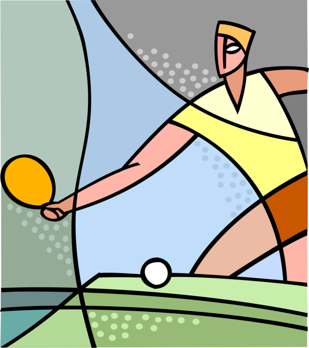 Vector Illustration of Game of Table Tennis Ping Pong Player with Paddle and Ball