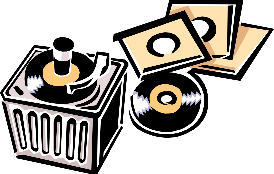 Vector Illustration of Phonograph Record Player Turntable Plays Vinyl Records