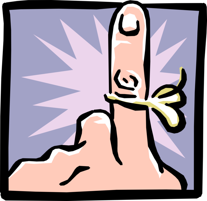Vector Illustration of Finger with String Bow Tied to Remember Something Important