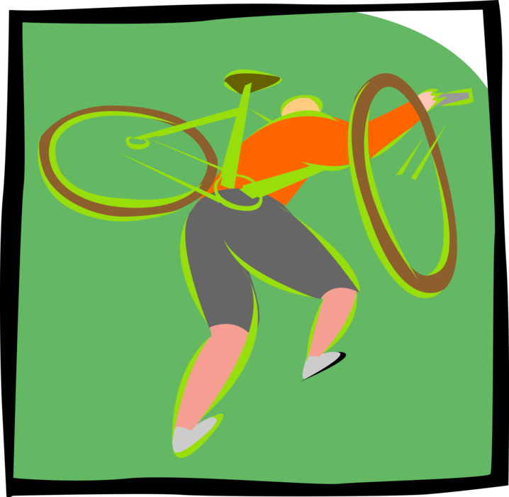 Vector Illustration of Extreme Cyclist Climbs Up Hill with Bicycle
