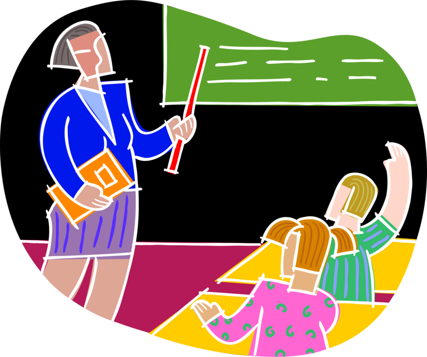Vector Illustration of Teacher with Students in School Classroom