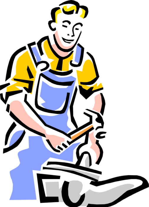 Vector Illustration of 1950's Vintage Style Handyman with Hammer