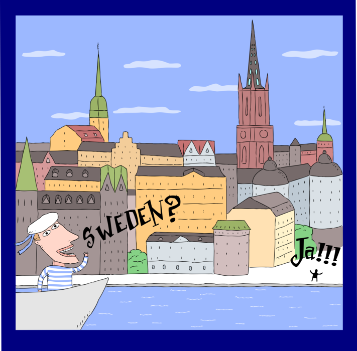 Vector Illustration of Sweden Postcard Design Stockholm City Buildings