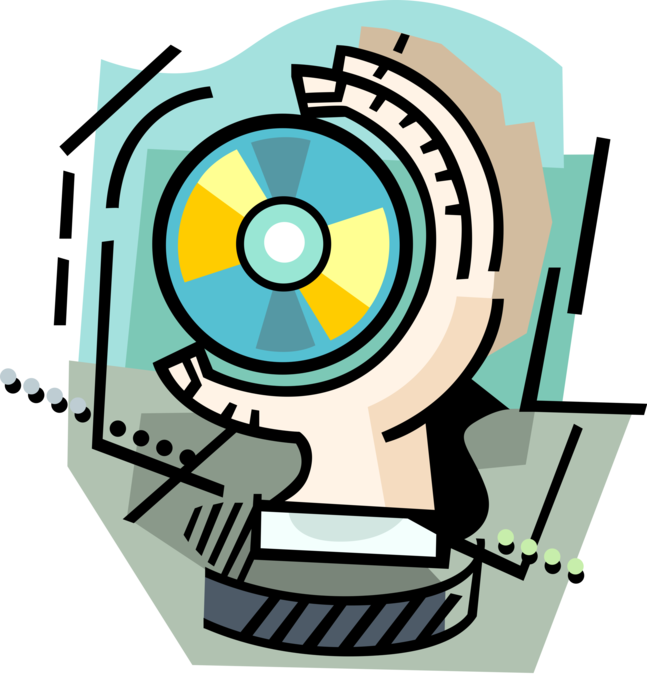Vector Illustration of Compact Discs CD or DVD Digital Data Storage Media Disk Device in Hand