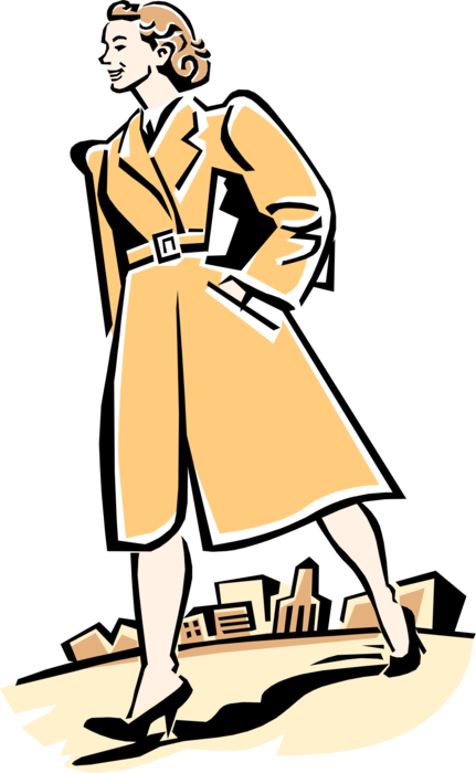 Vector Illustration of 1950's Vintage Style Professional Businesswoman Walking to Work