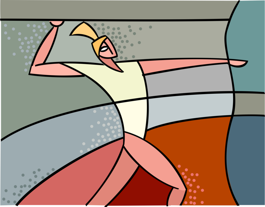 Vector Illustration of Gymnast in Choreographed Floor Exercise During Gymnastics Competition