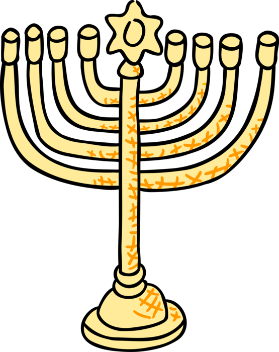 Vector Illustration of Jewish Chanukah Hanukkah Menorah Lampstand Nine Candles Candelabrum 