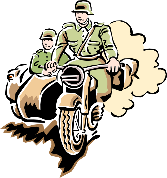 Vector Illustration of German Motorcycle Crew in Second World War