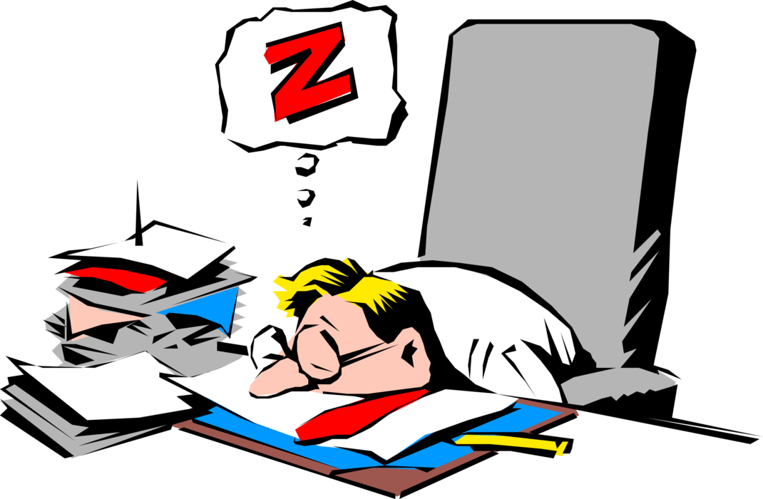 Vector Illustration of Exhausted Businessman Snoozing at His Desk