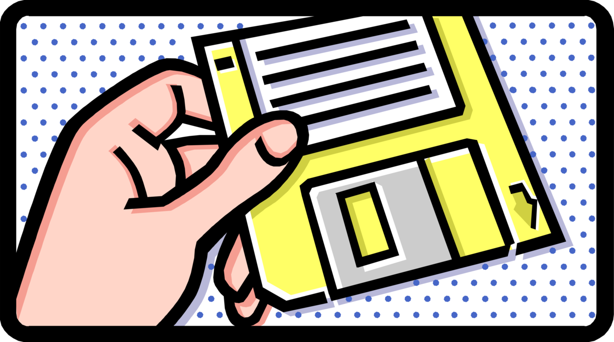 Vector Illustration of Hand Holding Computer Media 3.5" Storage Disk