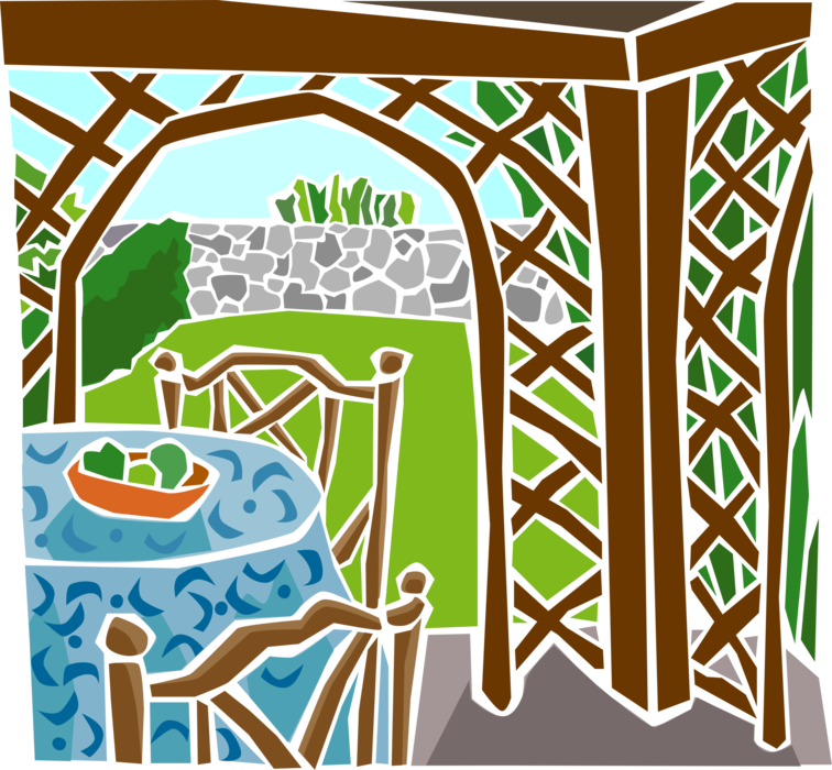 Vector Illustration of Outdoor Patio with Table and Chairs