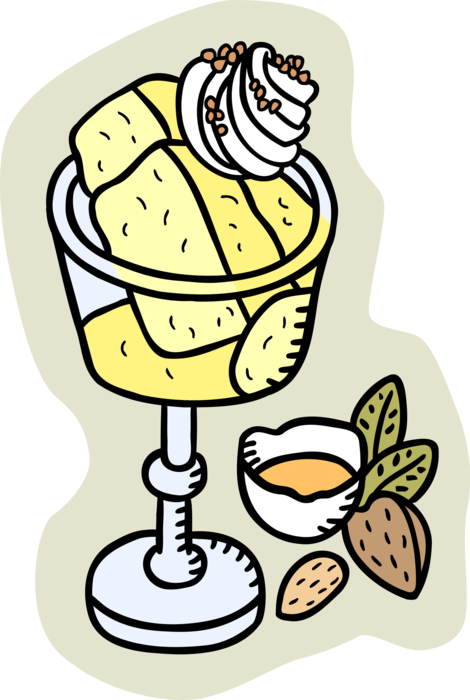 Vector Illustration of Citrus Lemon Parfait Dessert with Whipped Cream and Nutmeg