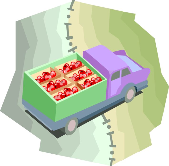 Vector Illustration of Commercial Transportation Vehicle Shipping Fresh Tomato Crop Across State Line