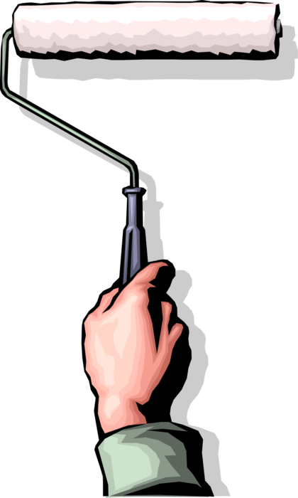 Vector Illustration of Hand with Paint Roller Applying Fresh Coat of Paint