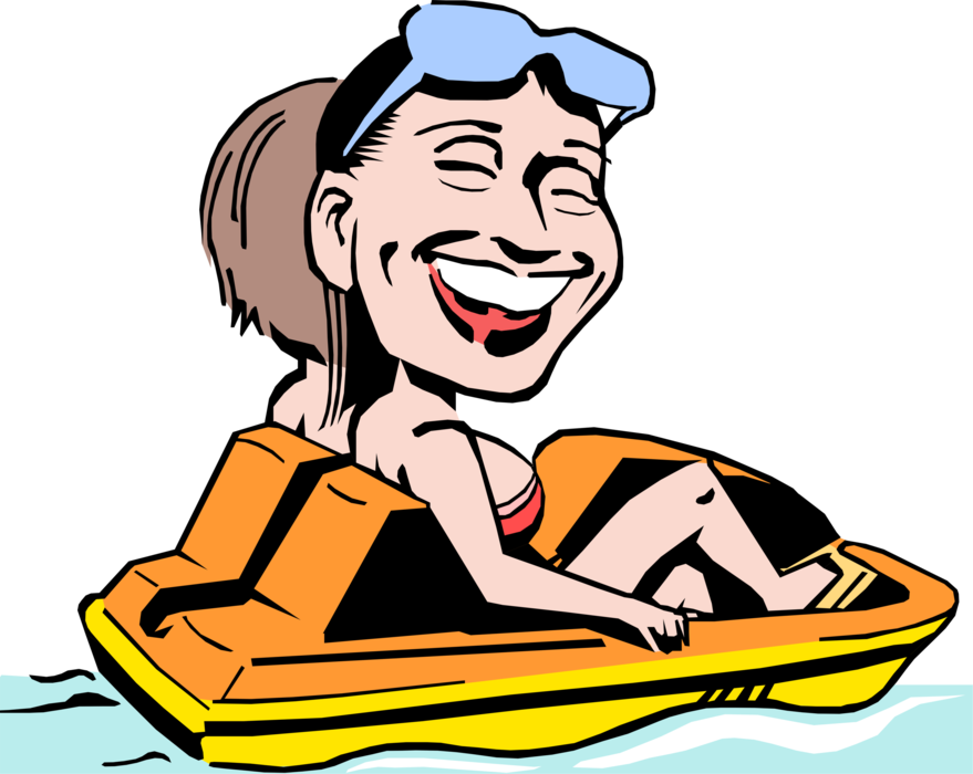 Vector Illustration of Female Enjoys Paddleboat Ride