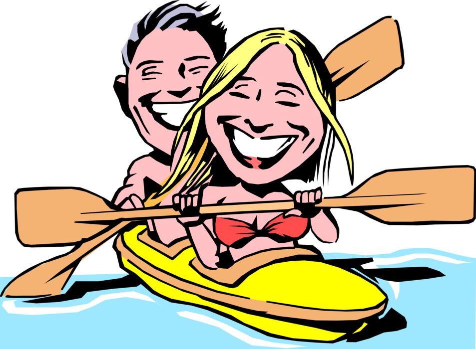 Vector Illustration of Man and Woman Enjoy Kayaking