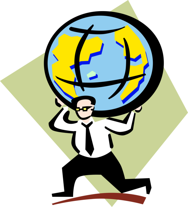 Vector Illustration of Businessman Carries the Weight of the World on Shoulders
