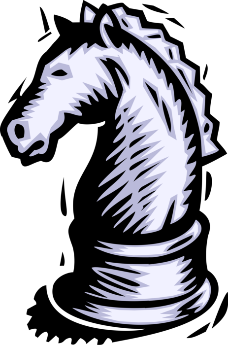 Vector Illustration of Knight Horse's Head Piece in Game of Chess Represents Armored Cavalry
