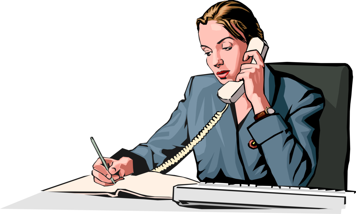 Vector Illustration of Businesswoman Takes Notes While Speaking on the Phone