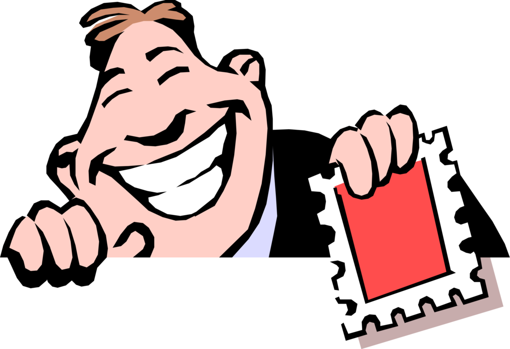 Vector Illustration of Smiling Businessman with Postage Stamp