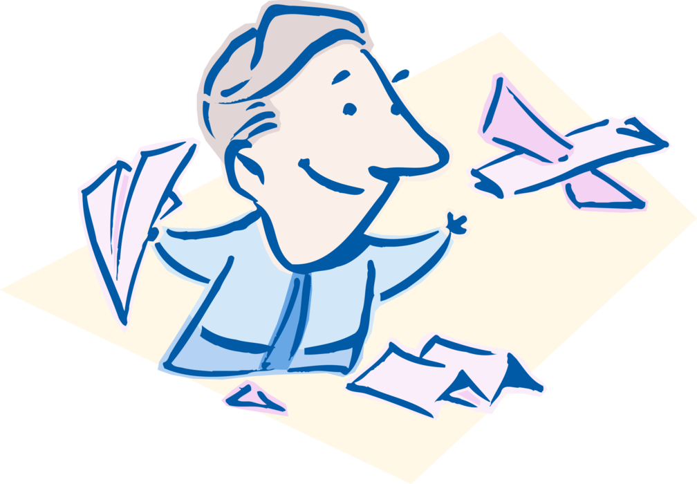 Vector Illustration of Businessman Constructs Paper Airplanes