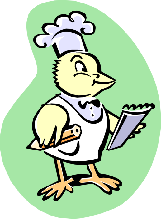 Vector Illustration of Feathered Vertebrate Chef Bird with Menu and Pencil