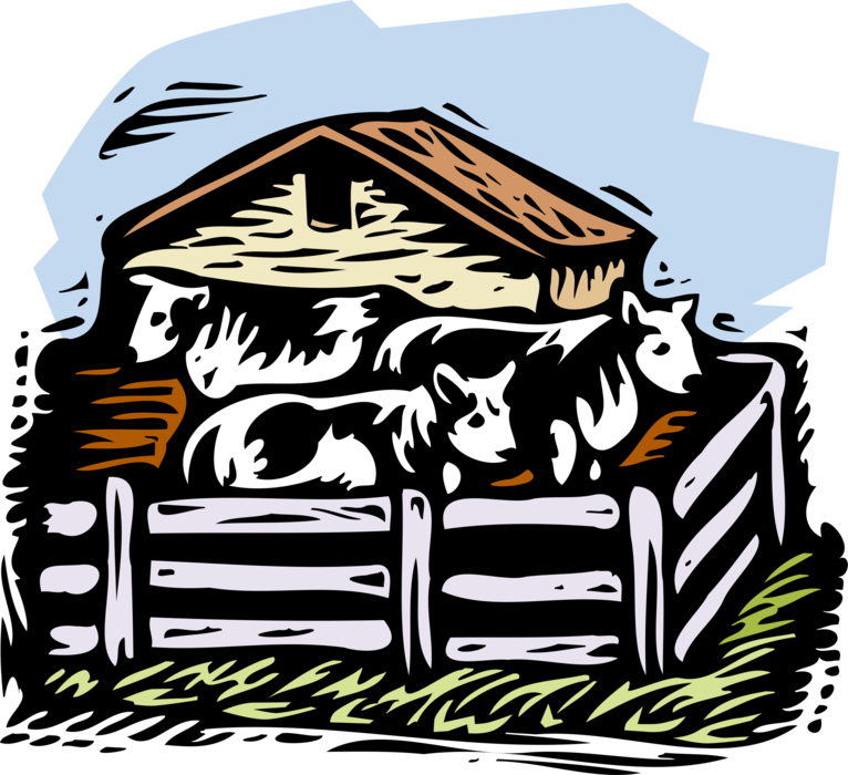 Vector Illustration of Farm Agriculture Livestock Animal Dairy Cows in Stable