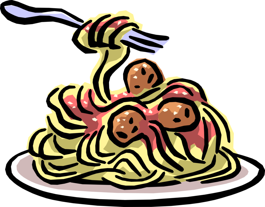 Vector Illustration of Italian Cuisine Pasta Dinner Spaghetti & Meatballs