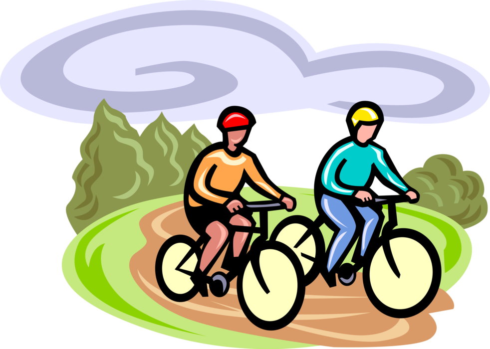 Vector Illustration of Cycling Enthusiasts on Bicycles Cycling on Country Road