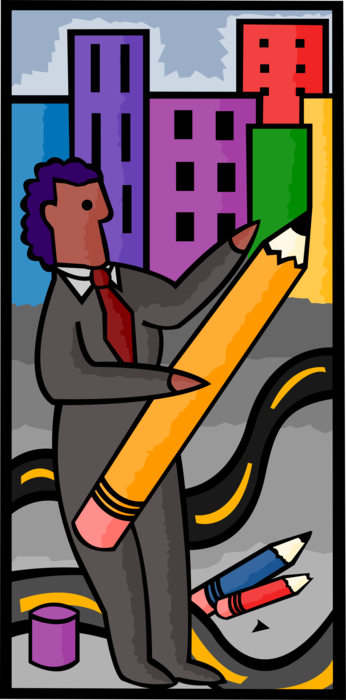Vector Illustration of Man with Pencil Writing Instrument